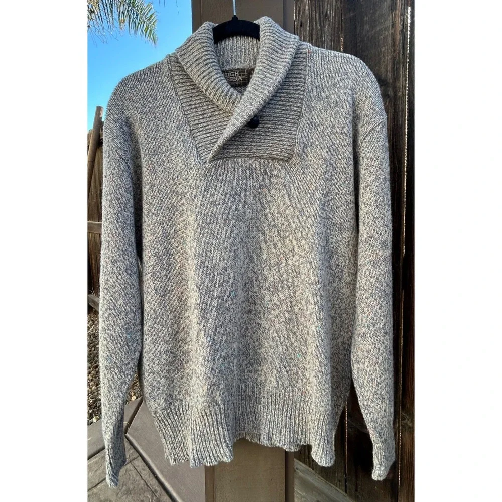 Vintage High Sierra Mervyn's Sweater Mens XL Wool USA Shawl Collar Gray Flecked